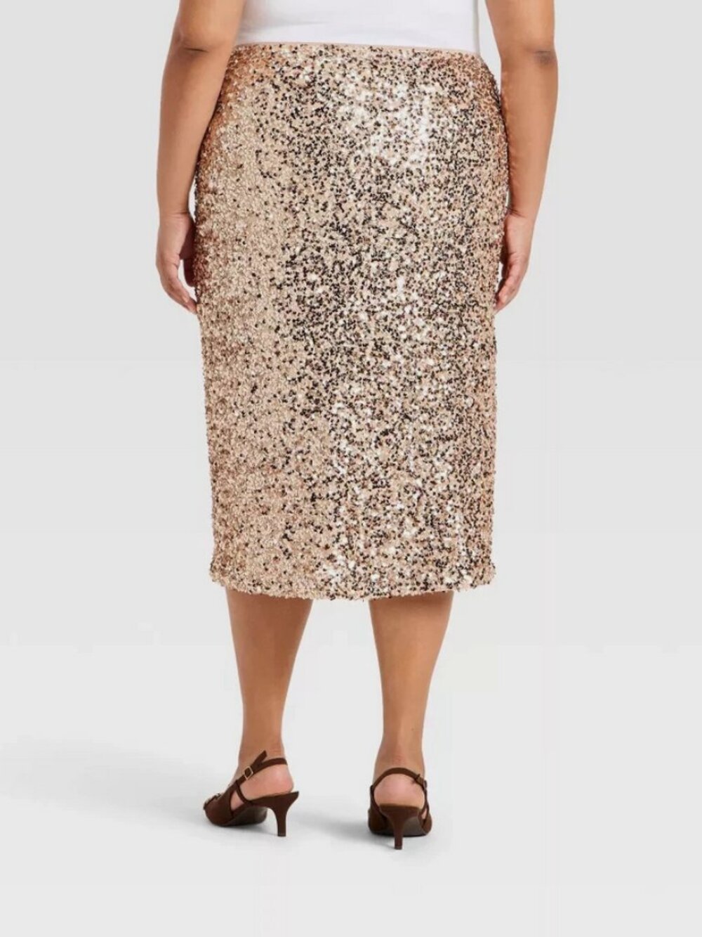 Women's High-Rise Sequin Midi Pencil Skirt - Ava & Viv Champagne 2X - Picture 2 of 3